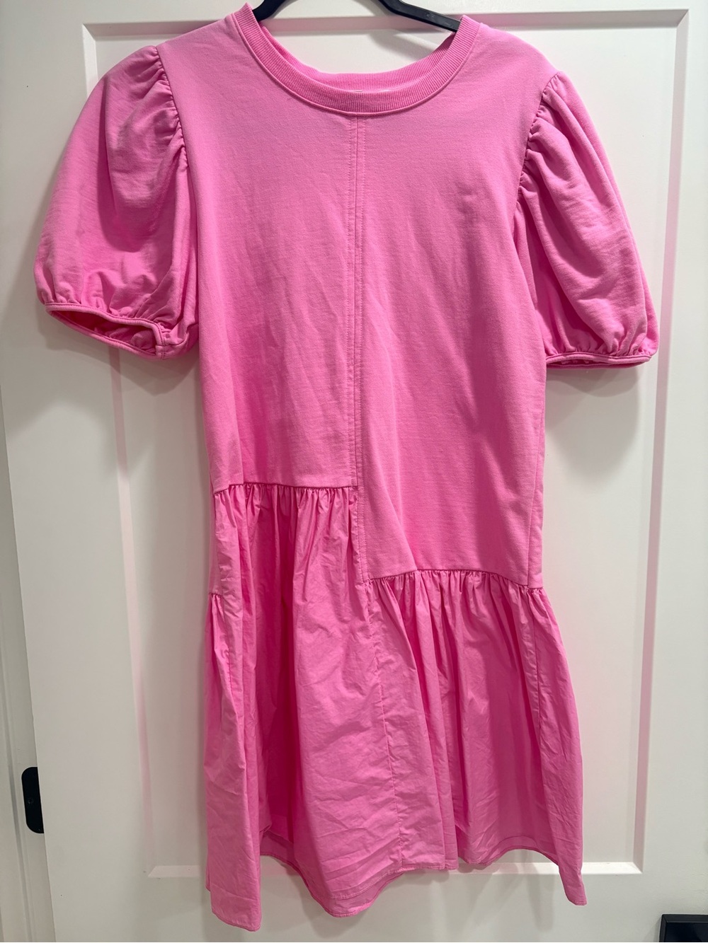 English Factory Pink Puff-Sleeve Tiered Casual Dress